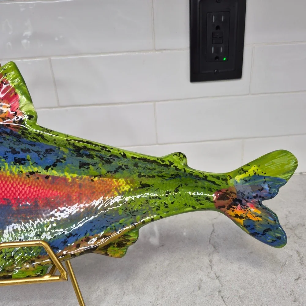 Amen Wardy Serving Platter Salmon Fish Multicolor‎ Ceramic Seattle 2004